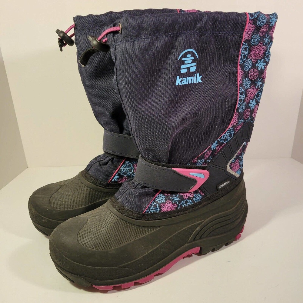 Kamik Kids Sleet 2 Winter Snow Boots Blue Pink Black Size 7 Insulated Waterproof